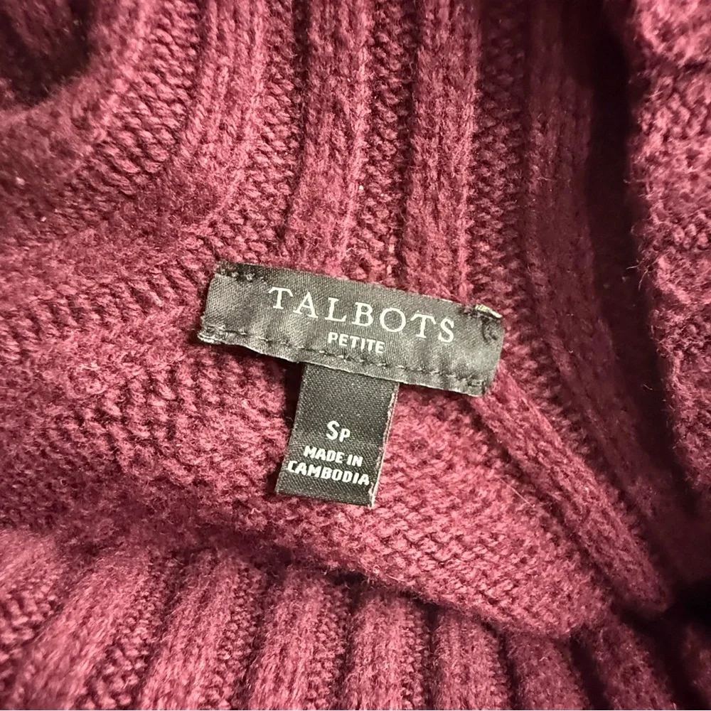 Talbots SP Merino Wool Blend Ribbed Mock Neck Sweater Burgundy Wine Minimalist